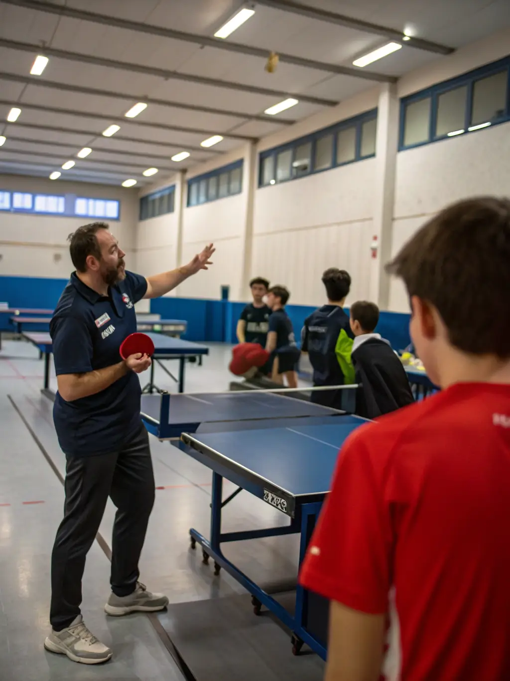A coach demonstrating advanced techniques to a group of competitive players, emphasizing the club's dedication to high-level training.